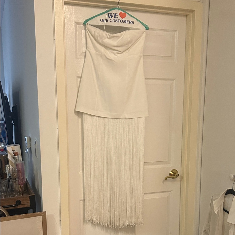 White Strapless Fringe Dress